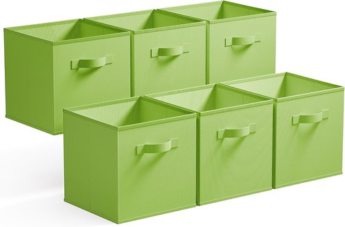 Granny Says Cube Storage Bins - 11-Inch Foldable Fabric Organizers with Handle | Light Green, 6-Pack