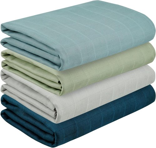 Featherhead™ Cotton Muslin Swaddle Blankets - Soft & Breathable 47”x47” - Perfect Baby Girl Gift (4 Pack - Blue Solids)