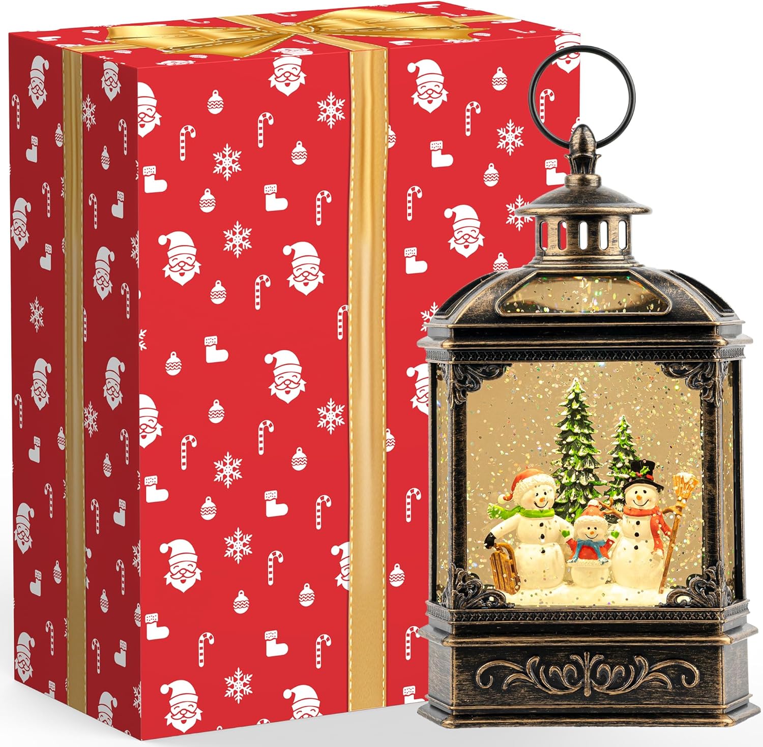 VISFLAIR Christmas Snow Globe - Lighted Snowman Family with Swirling Glitter | Musical Holiday Decoration