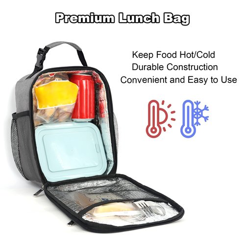 Femuar Lunch Box for Men Women Adults Small Lunch Bag for Office Work Picnic - Reusable Portable Lunchbox, Grey