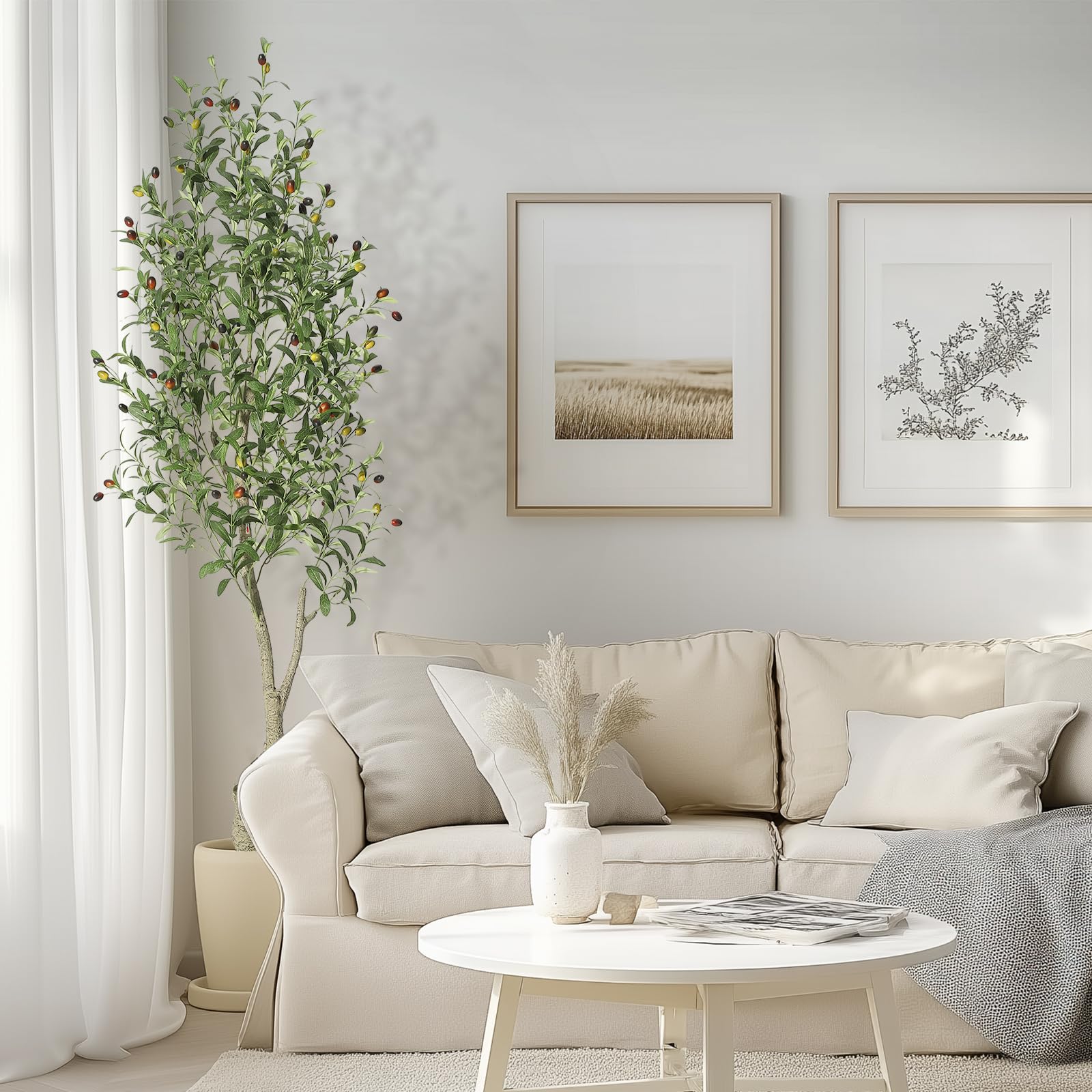 GarveeHome Faux Olive Tree 6 ft, Olive Trees Artificial Indoor with White Planter, Artificial Silk Plants with Green Leaves and Big Fruits for Home Office DéCor Living Room Bedroom Stairs Foyer,1 Pack