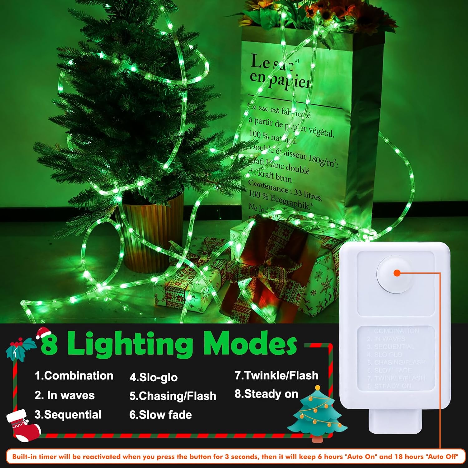 Skiennix 150ft LED Rope Lights - Waterproof, Connectable & Flexible Tube Lighting for Indoor/Outdoor Use (Green)