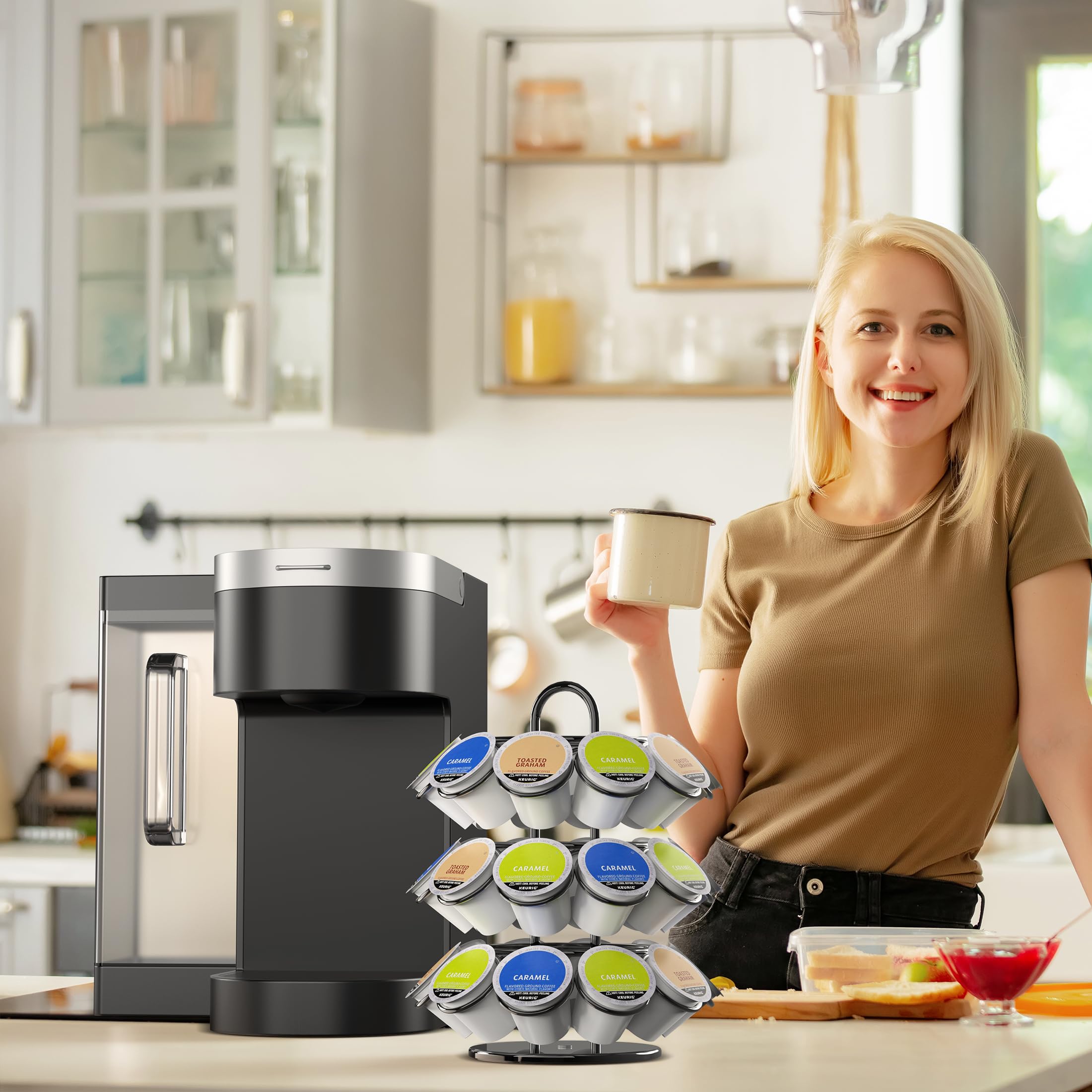 ZECENN Coffee Pod Holder for Keurig Pods, K Cup Holder, K Cup Carousel, Coffee Pods Organizer Stand, No Assembly Required, 27 Pods Capacity, 360-Degrees Rotating -Black
