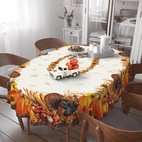 yrhsnclsdg Thanksgiving Tablecloth Fall Tablecloth Oval 60x84 Inch, Autumn Harvest Turkey Pumpkin Table Cover Waterproof for Fall Thanksgiving Dinning Table Decorations