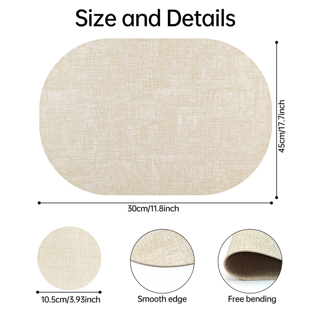 yuuzue Faux Leather Placemats Set of 4 with Matching Coasters, Heat Resistant PU Oval Placemats, Waterproof Wipeable Washable Place Mats, Non-Slip Table Placemats for Dining Table Kitchen Patio