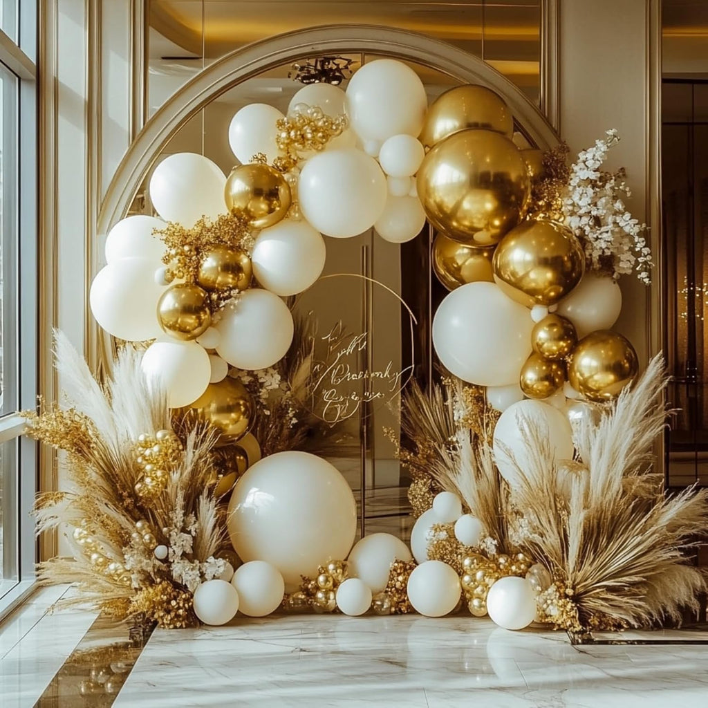 PartyWoo Balloon Arch Kit - 152pcs White & Gold Balloons for Baby Showers, Graduations & Weddings | 18", 12", 10", 5" Sizes
