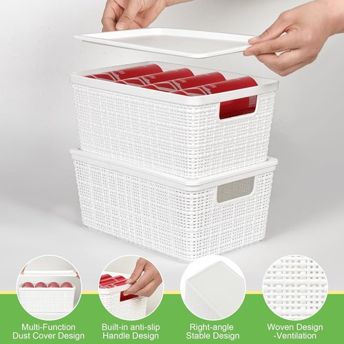 6 Pack Plastic Storage Baskets by [Brand Name] - White Stackable Bins with Lids for Organizing Desktops & Closets