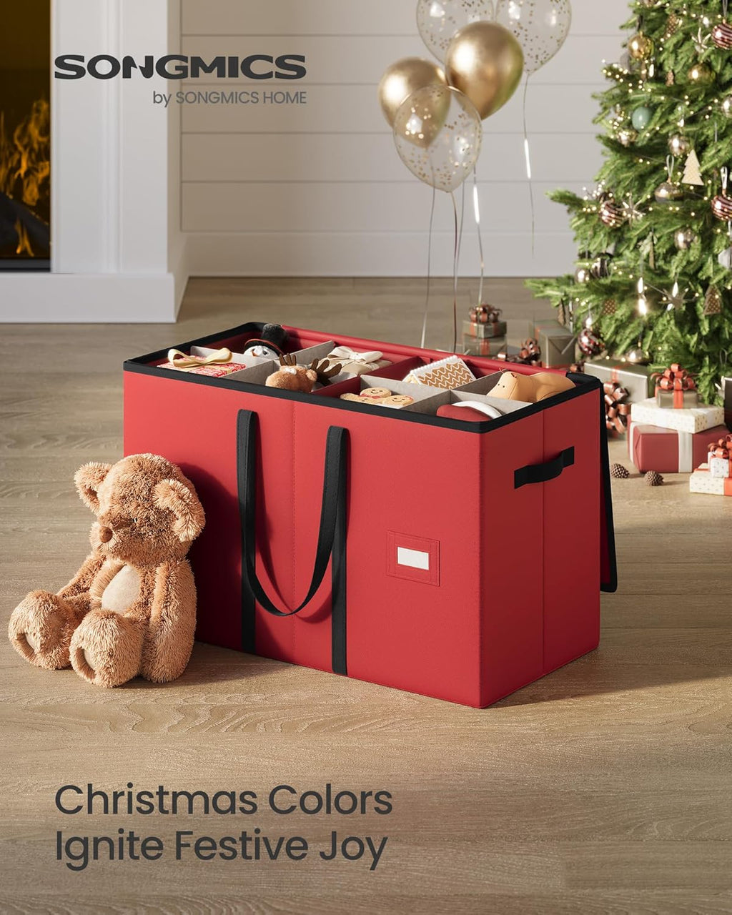 SONGMICS Christmas Figurine Storage Box - Organize 15-Inch Figurines & Nutcrackers | Cherry Red, 8 Slots, Adjustable Dividers