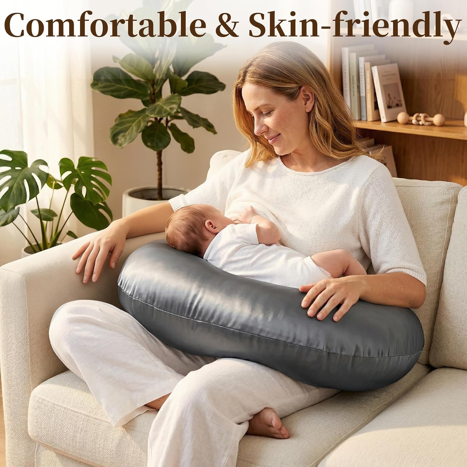 Pro Goleem Satin Nursing Pillow Cover - Soft Silk Feeding Pillow Slipcover | 2 Pack in Gray and White