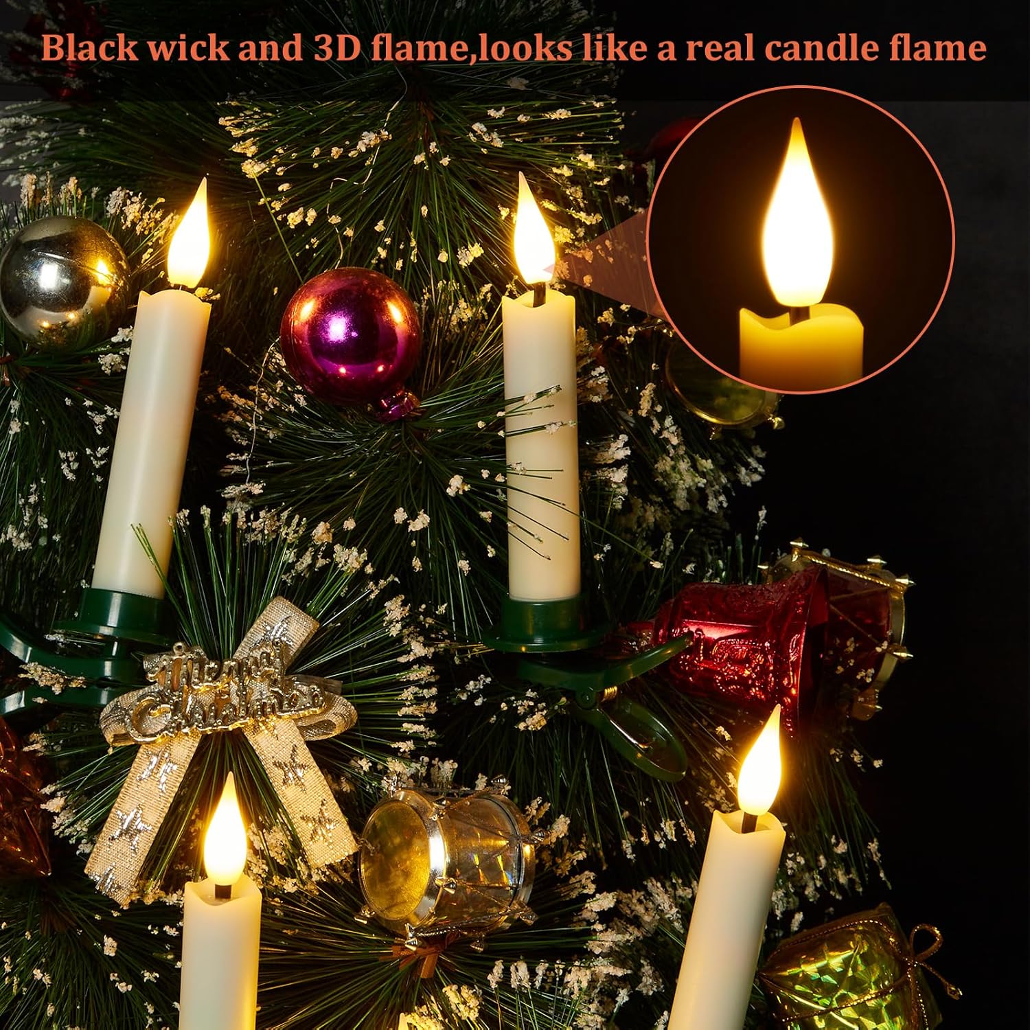 Skiennix 12-Pcs LED Taper Candles Set - Flameless 3D Wick Ivory Design with Remote Timer | Warm White Light