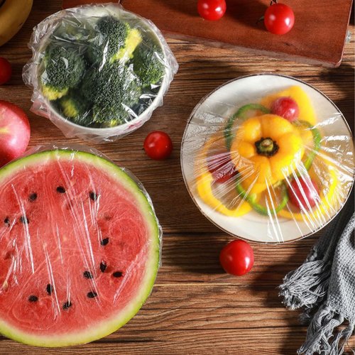 200PCS Plastic Bowl Covers Reusable, Thicken Food Covers Elastic Bowl Covers for Bread Proofing, Picnic Leftover Covers Stretch Plastic Cover Food for Family Outdoor Picnic