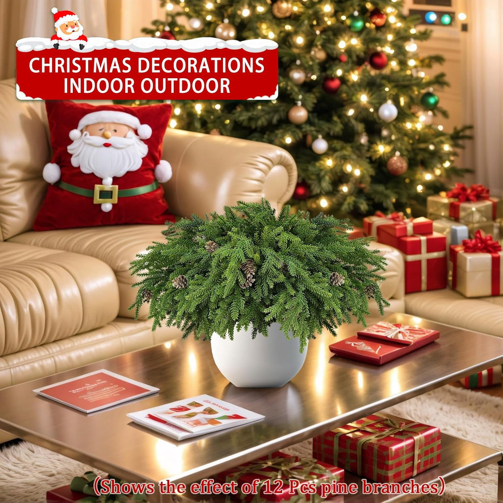 Skiennix Christmas Greenery Stems - Realistic Pine & Cedar Picks with Pinecones | 6 Pcs for Home Decor