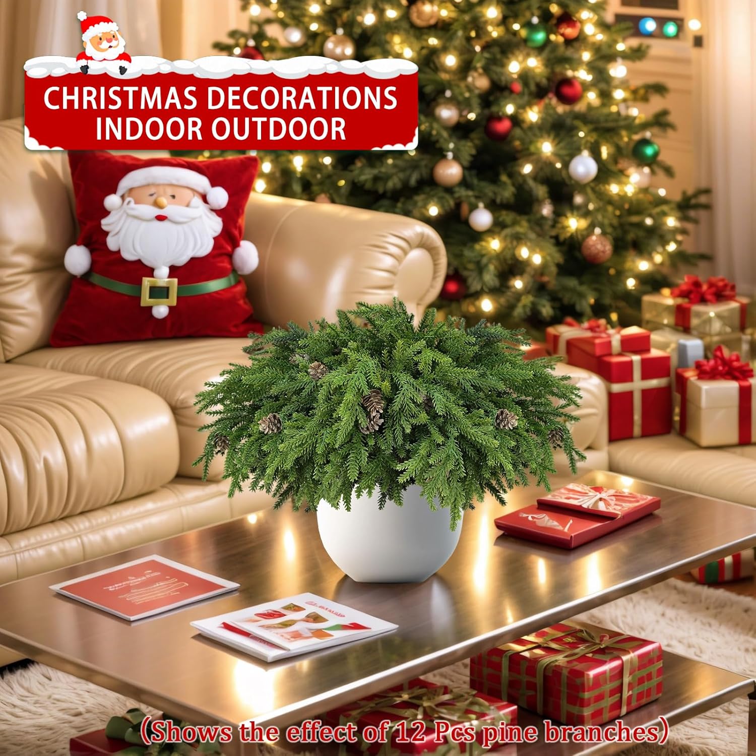 Skiennix Christmas Greenery Stems - Realistic Pine & Cedar Picks with Pinecones | 6 Pcs for Home Decor