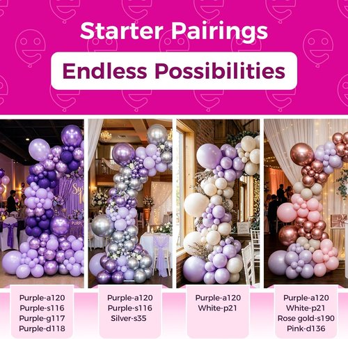 Bezente Pearl Lavender Latex Balloons - 100 Pack 12-Inch Round Light Pastel Purple Party Decor