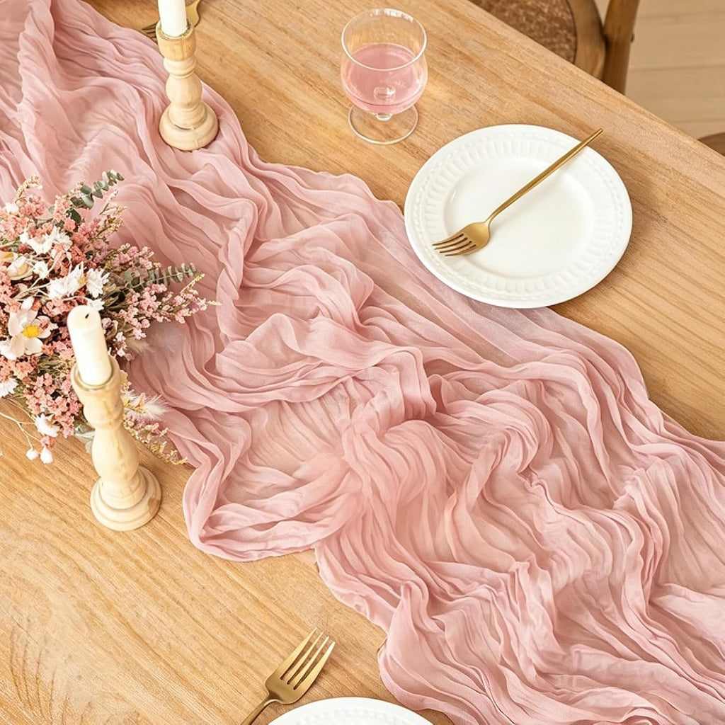 Skiennix Pink Cheesecloth Table Runner - 10FT Dusty Pink Boho Gauze for Spring & Events