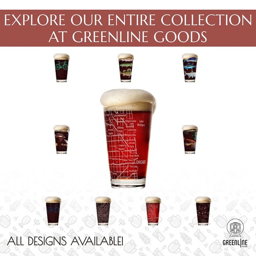 Greenline Goods Beer Glasses - 16 oz Drinkware Set for Chicago lovers - Set of 2 - Etched with Chicago, IL Map | Premium Decorative Glassware