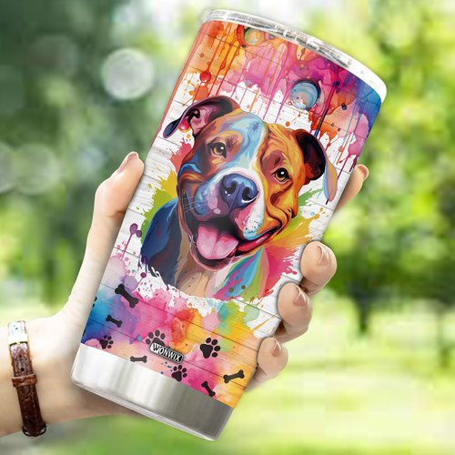 WONWIX Gifts for Pitbull Lovers 20 Oz Stainless Steel Tumbler Travel Coffee Mug Gift Ideas for Pitbulls Dog Lovers Owners Funny Facts Water Bottle