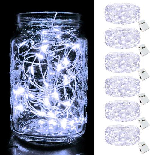 Btfarm 6 Pack Fairy Lights - Battery Operated 20 LED Twinkle Lights | Waterproof Silver Wire for Christmas & Weddings