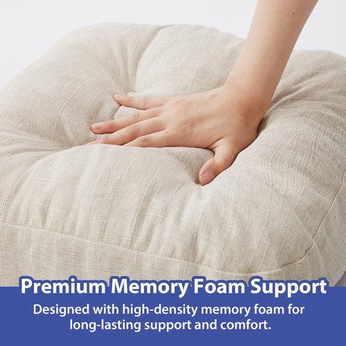 IASEAHK Chair Cushions, Foam Dining Chair Cushions, Tufted Indoor Chair Pads, Set of 6, Beige, 16.5” x 16.5” x 3.5”