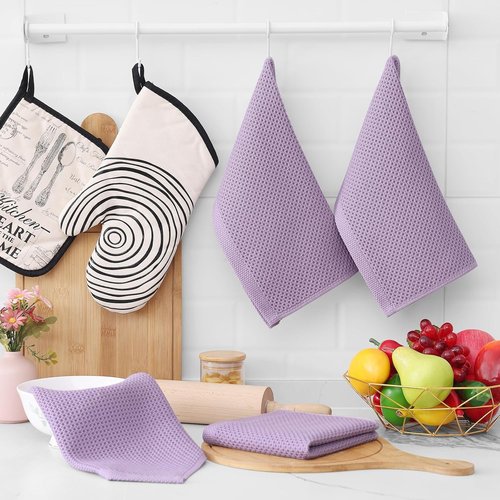 Homaxy Kitchen Dish Cloths - 100% Cotton Waffle Weave, Ultra Soft & Absorbent | 12x12 Inches, 6-Pack, Lavender