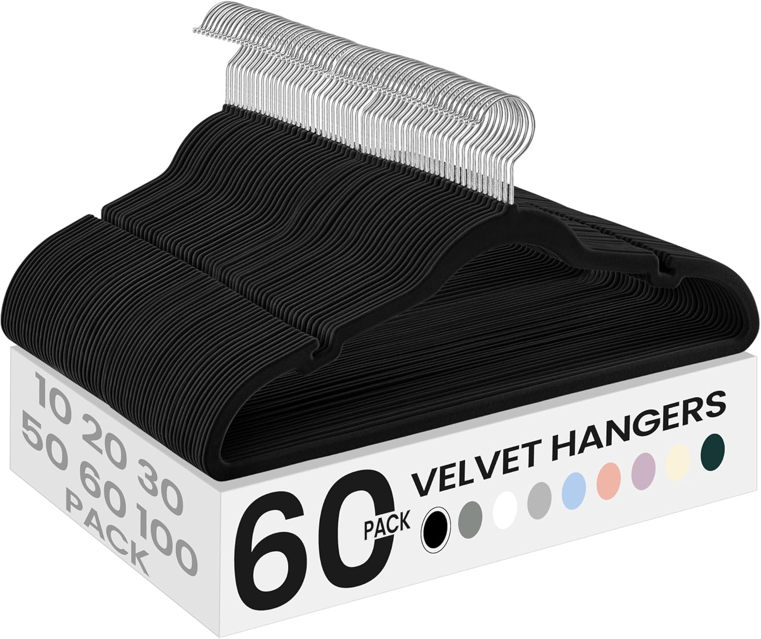 SONGMICS Velvet Hangers - 60 Pack Non-Slip Clothes Hangers with 360° Swivel Hook | Ink Black