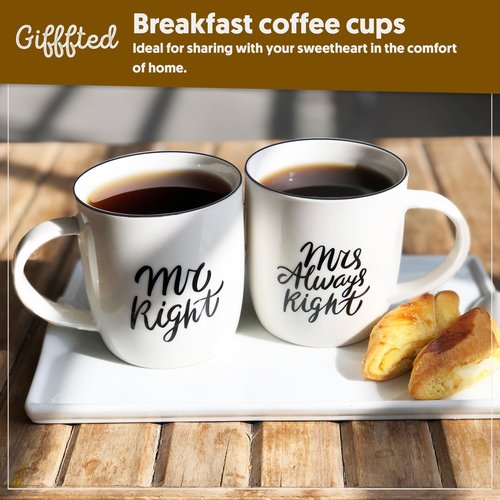 Triple Gifffted Mr Right Mrs Always Right Coffee Mugs Gifts Ideas for Couples, Wedding Anniversary, Engagement, Christmas, His & Hers, Bride and Groom, Parents, Newlyweds Bridal Shower, Ceramic 380ml