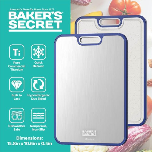 Baker's Secret Titanium Cutting Board - Double-Sided, Food Grade, Dishwasher Safe | Large 16”×11” Navy Blue