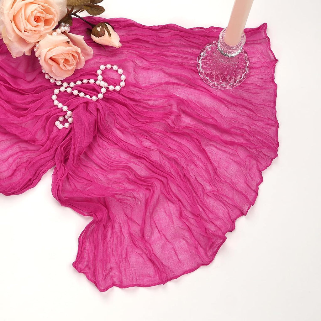 Skiennix Hot Pink Table Runner - 10Ft Gauze Cheesecloth | 35x120 Inch Boho Sheer Fabric for Events