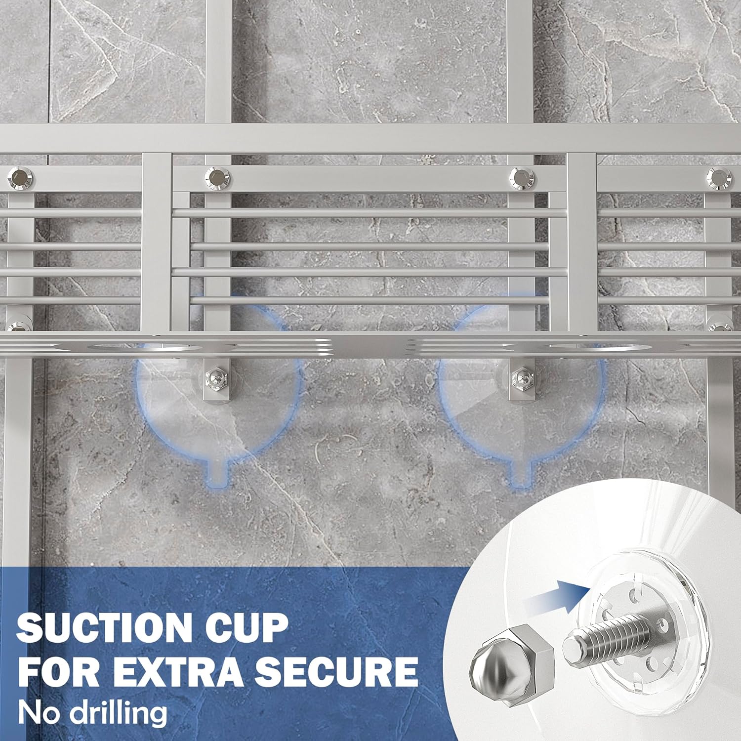 Never Rust Aluminum Shower Caddy by [Brand Name] - Over Showerhead Organizer with Soap Holder & Multi Hooks | Silver