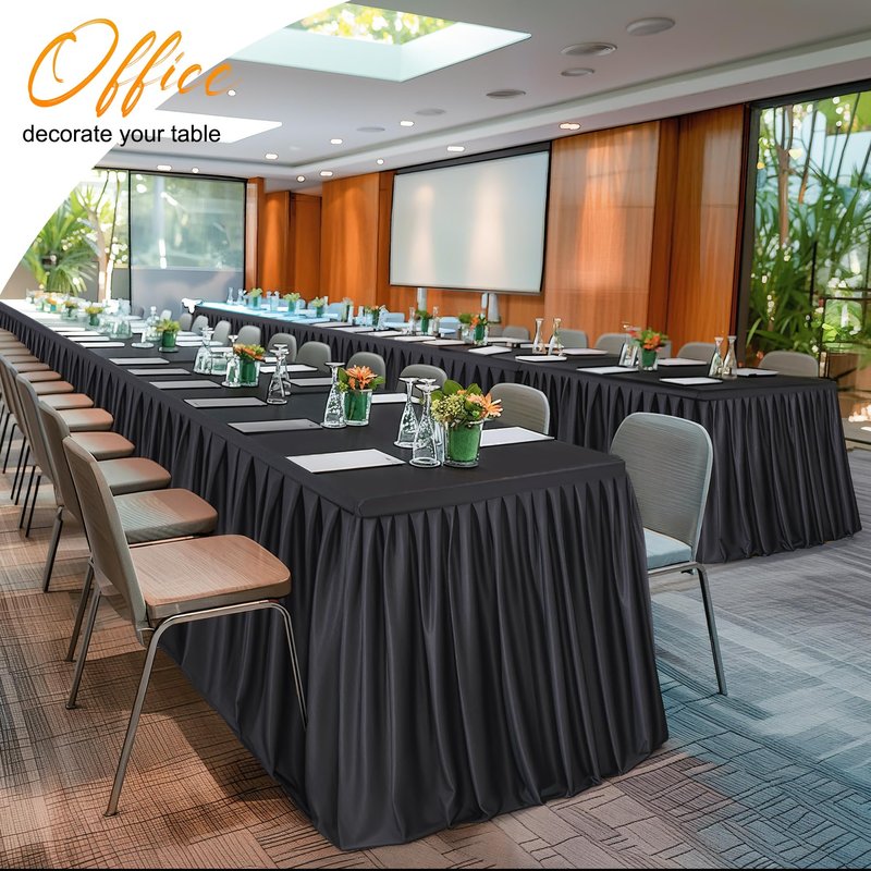 Party Talk 2 Packs Black Tableclothes for 8 Foot Rectangle Tables, Wrinkle Free Fitted Table Cloth 8ft Stretch Table Cover with Skirt for Parties Weddings Birthday Banquet Baby Shower