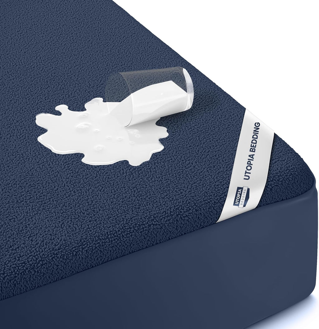 Utopia Bedding Waterproof Mattress Protector - Premium Terry Cover for Twin XL | Breathable & Stretchable (Navy)