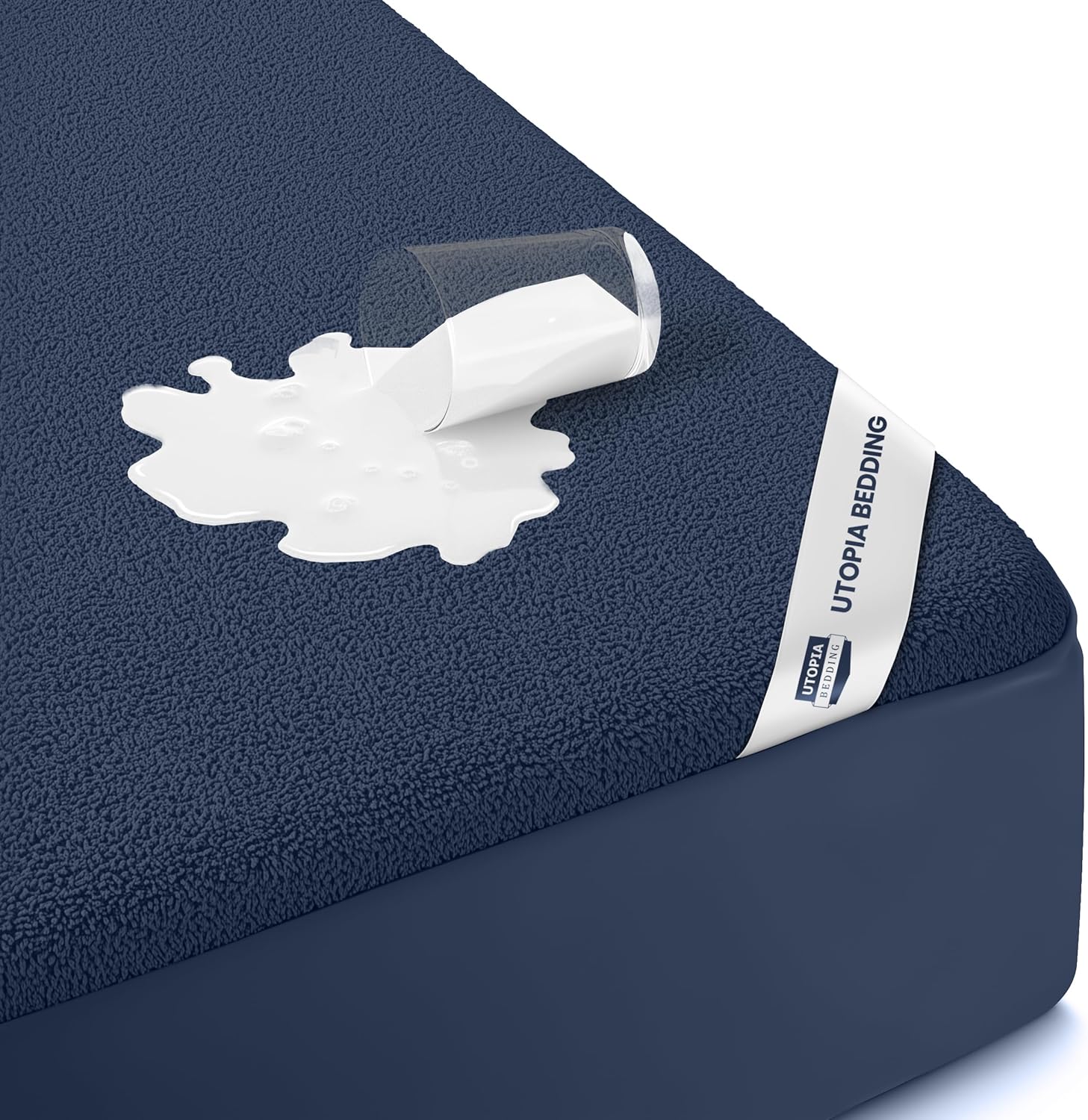 Utopia Bedding Waterproof Mattress Protector - Premium Terry Cover for Twin XL | Breathable & Stretchable (Navy)