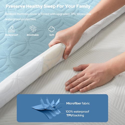 BEDLORE Waterproof Mattress Protector - Twin XL Soft Mattress Pad with Deep Pocket for 6"-15" Depth - Sky Blue