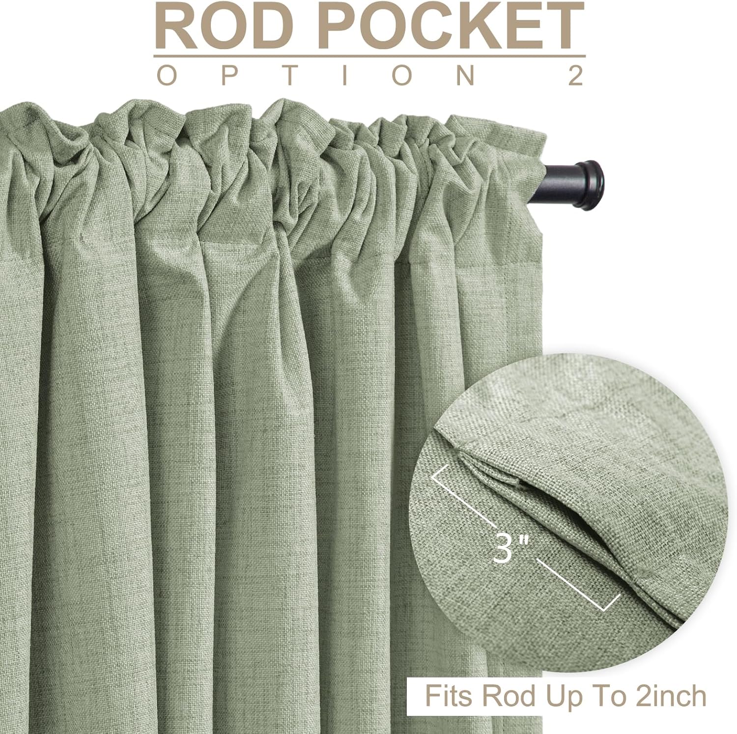 Skiennix 100% Blackout Linen Curtains - Thermal Insulated Drapes, 50" W x 96" L, Sage Green | 2 Panels Set