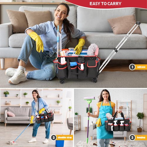 yookee home Cleaning Caddy for Cleaning Supplies Organizer Cleaning Carts on Wheels Cleaner Caddy for Cleaning Products Cleaning Tools Organizer Rolling Cleaning Bag for Housekeepers