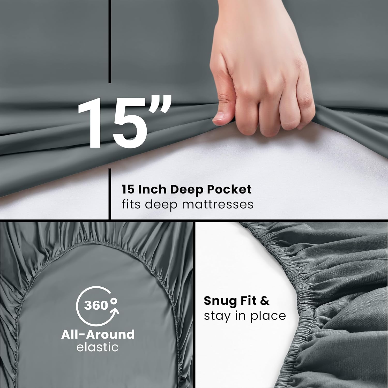 Utopia Bedding Queen Fitted Sheet - Deep Pocket Microfiber - Soft, Shrinkage & Fade Resistant - Grey