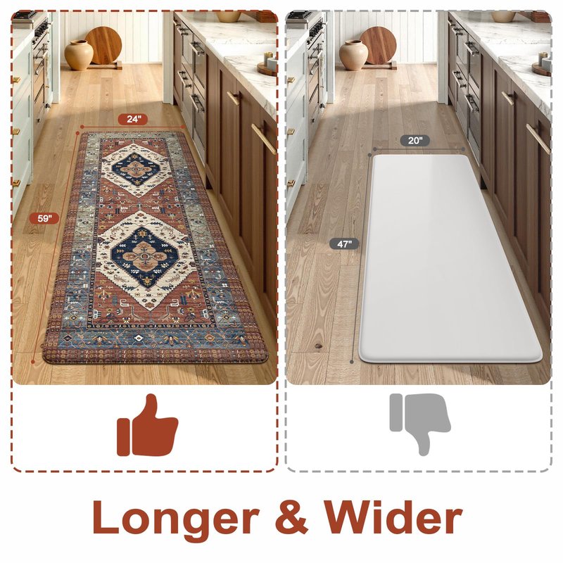 KIMODE Kitchen Mats Cushioned Anti Fatigue, Red Floral Kitchen Runner Rugs 24"x59", Boho Padded Kitchen Floor Mats Non Slip, Comfort Memory Foam Standing Mats for Laundry Office Sink Desk