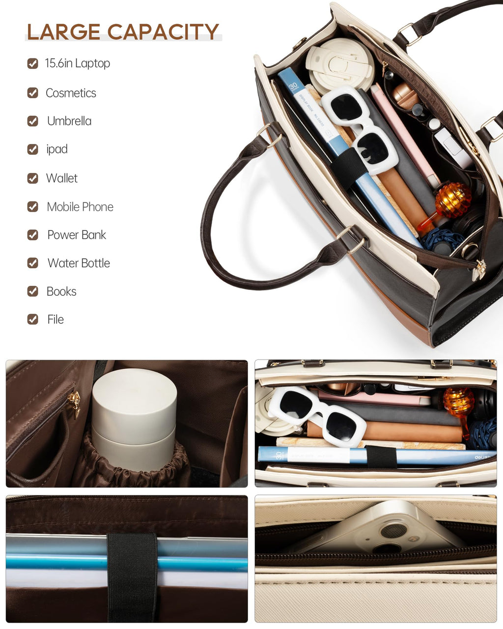 Tiostep Lunch Tote Bag for Women 2 in 1 Laptop Work Bag with Lunch Insulated Compartment and Purse Combo Waterproof PU Leather 15.6 Inch Computer Shoulder Bag for Daily, Office, Picnic. Mix Color