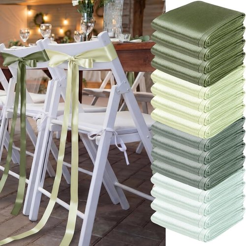 Dingion 36 Pcs Sage Green Satin Chair Sashes - Elegant Wedding Aisle Decor | 1.6" x 122" Ribbons