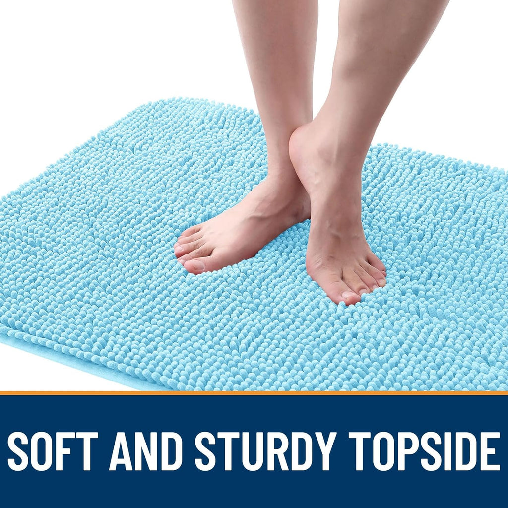 OLANLY Dog Door Mat - Absorbent Non-Slip Chenille Mat for Muddy Paws | 24x16 Inches, Quick Dry, Blue