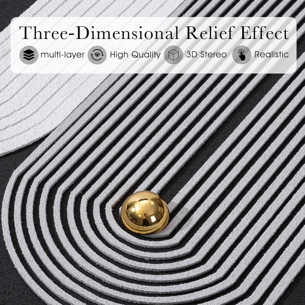 AMAATE 3D Sandstone Wall Art - Black Metal Framed Abstract Decor with Gold Spheres | 16x24 Inches, Ready to Hang