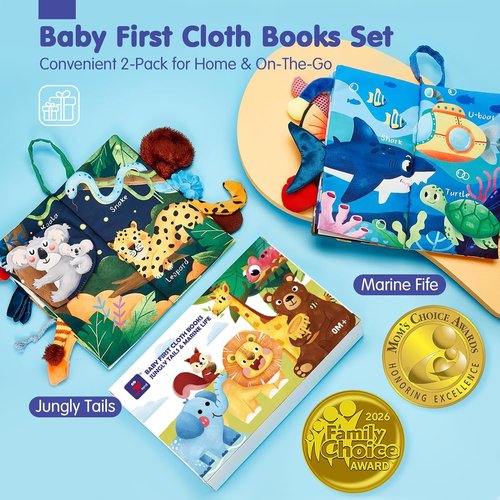 Hahaland Baby Toys - Crinkle Books for Babies | Soft Cloth Sensory Touch Books, 2-Pack for 0-6 Months