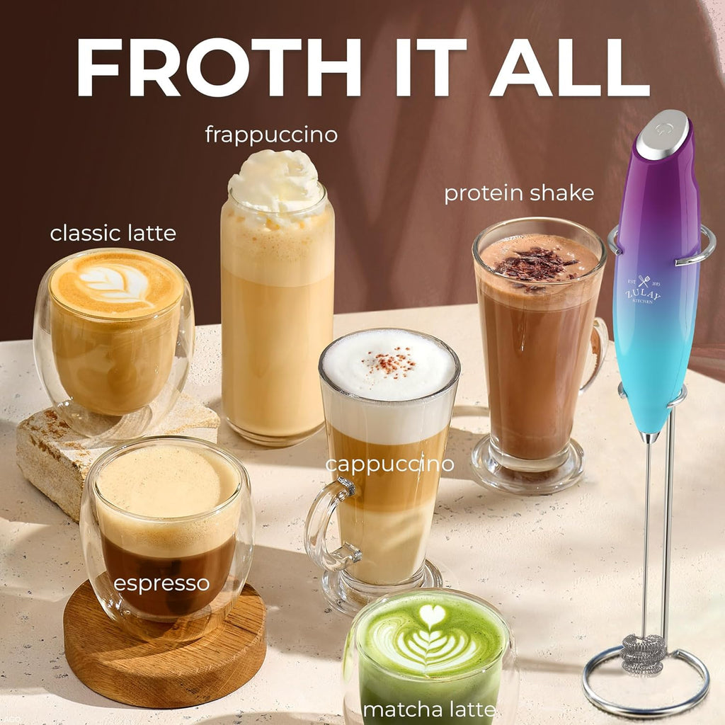 Zulay Kitchen Tornado Triple Whisk Milk Frother - Handheld Foam Maker for Coffee & Lattes - Includes 4 Duracell Batteries