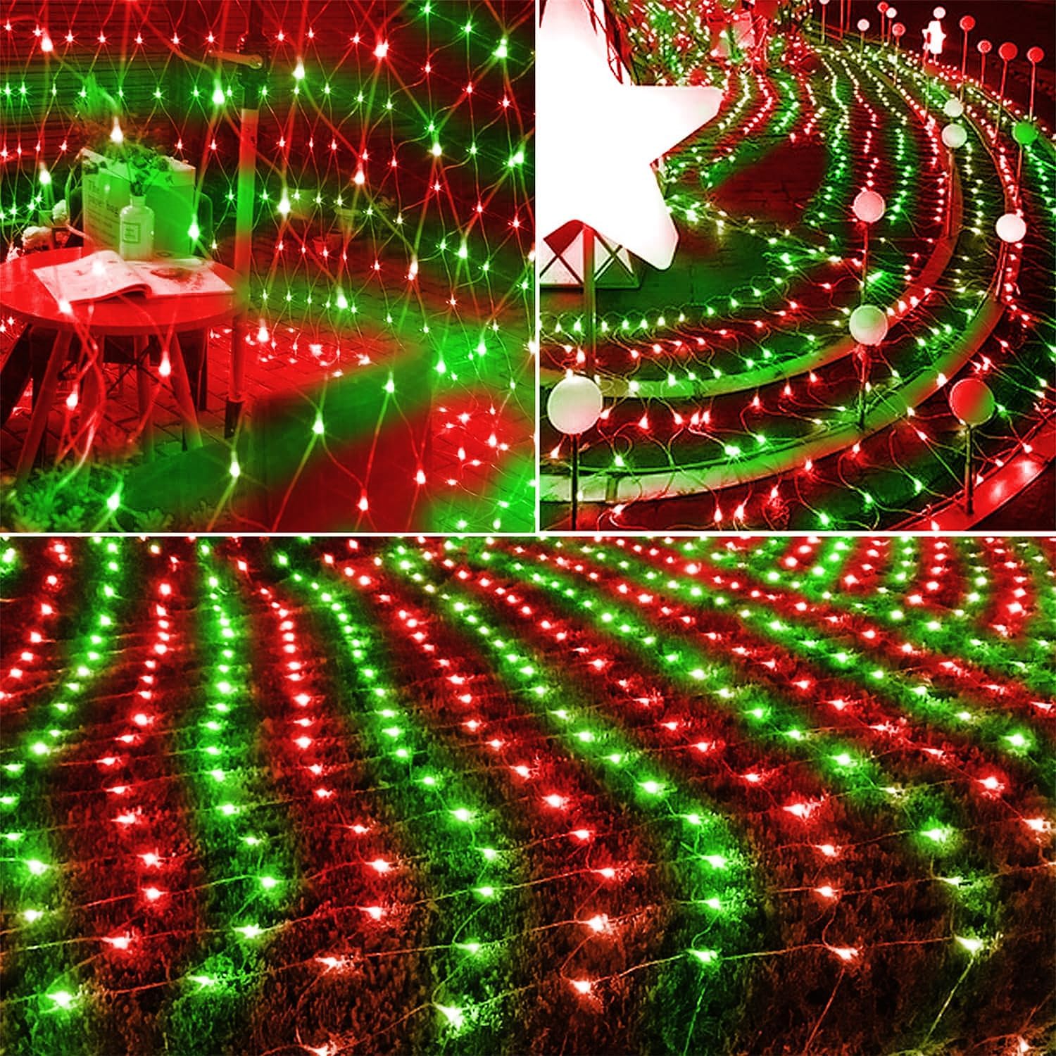 WATERGLIDE Outdoor Christmas Net Lights - 12FT x 5FT 360 LED Waterproof Mesh String Lights | 8 Lighting Modes, Red & Green