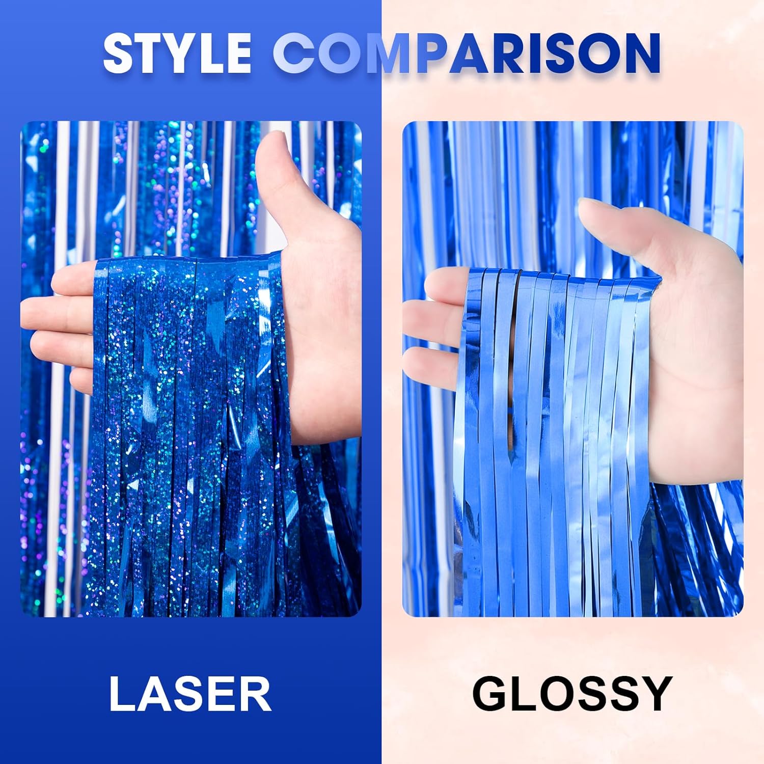 Voircoloria 3 Pack Laser Blue Foil Fringe Backdrop Curtains - 3.3 x 8.2 Ft Tinsel Streamers for Parties