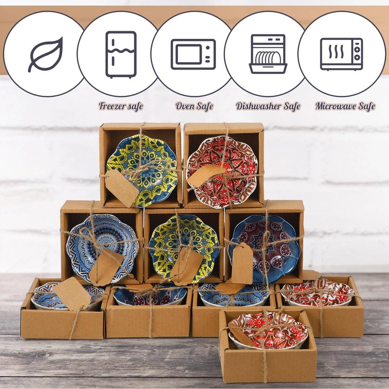 Yoande 24 Pcs Mexican Wedding Favors for Guests Bulk 3.3 Inches Small Ceramic Bowl Mexican Salsa Bowl Dipping Boho Pottery Dishes for Bridal Pooja Baby Shower Birthday Guest Gift Rustic Souvenirs