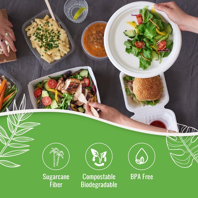 SafeWare White Paper Plates, 10 Inch, 150 Count - Food Grade Sugar Cane Fiber, Compostable & Biodegradable, Microwavable, Hot & Cold Resistant, Heavy Duty Disposable Plates Bulk