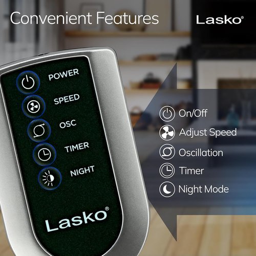 Lasko High-Velocity Tower Fan - Oscillating Design with Remote Control & Timer | 48" Gray, 3 Speeds