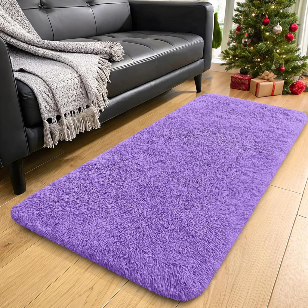 OLANLY Machine Washable Runner Rugs - Soft Fluffy Shaggy Indoor Carpet for Bedroom & Hallway | Purple