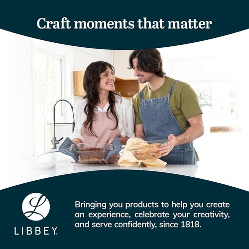 Libbey Baker’s Premium Glass Baking Dish Set - 2 Piece Stackable Bakeware for Bread, Cakes & Meatloaf